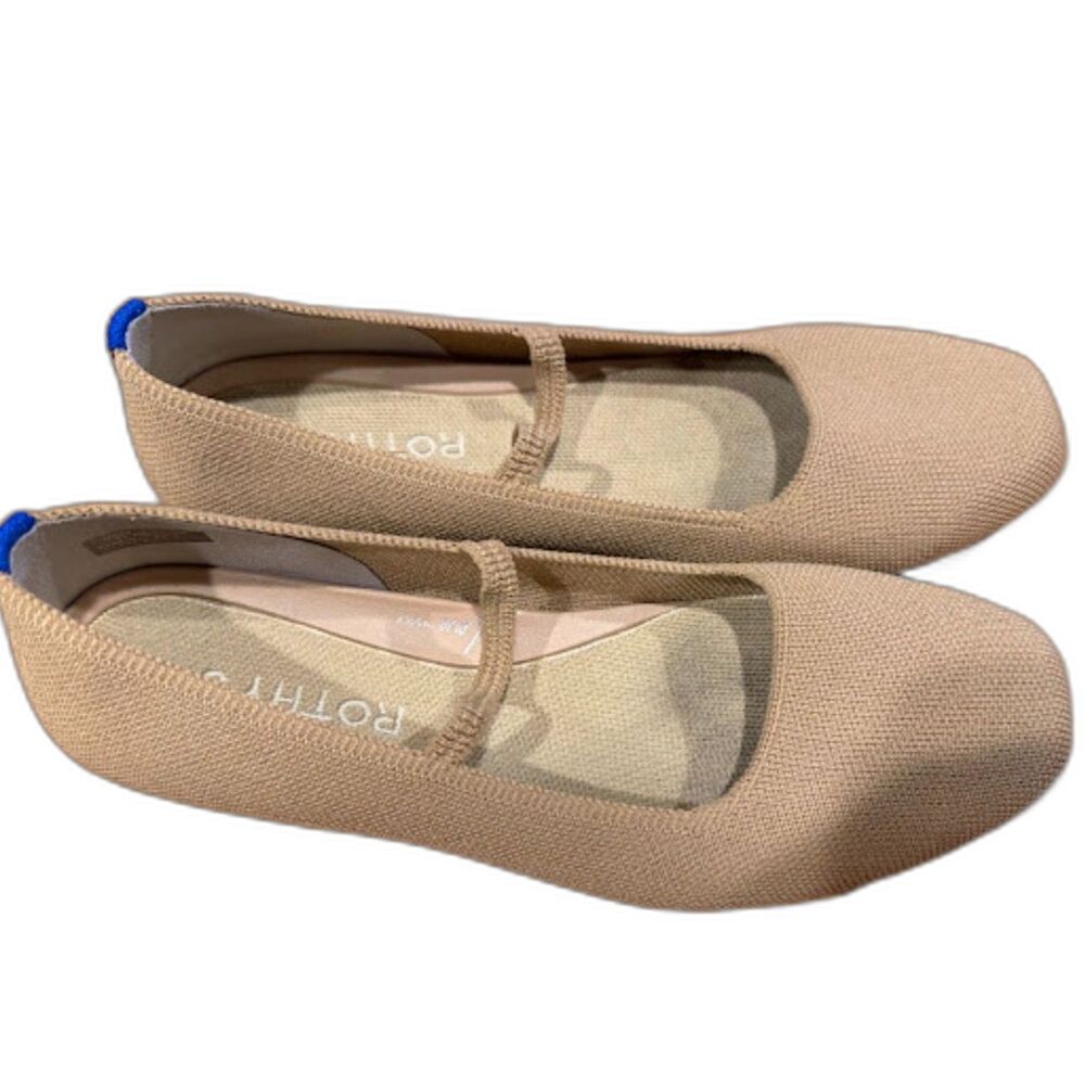 Rothy's The Max Square Mary Jane Flat Ballet Tan Size 7 Classic Washable Comfort